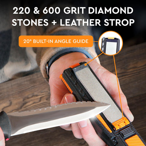 Sharp Pebble Orange Ninja with diamond plates 220-600 grit for fast edge restoration without water.