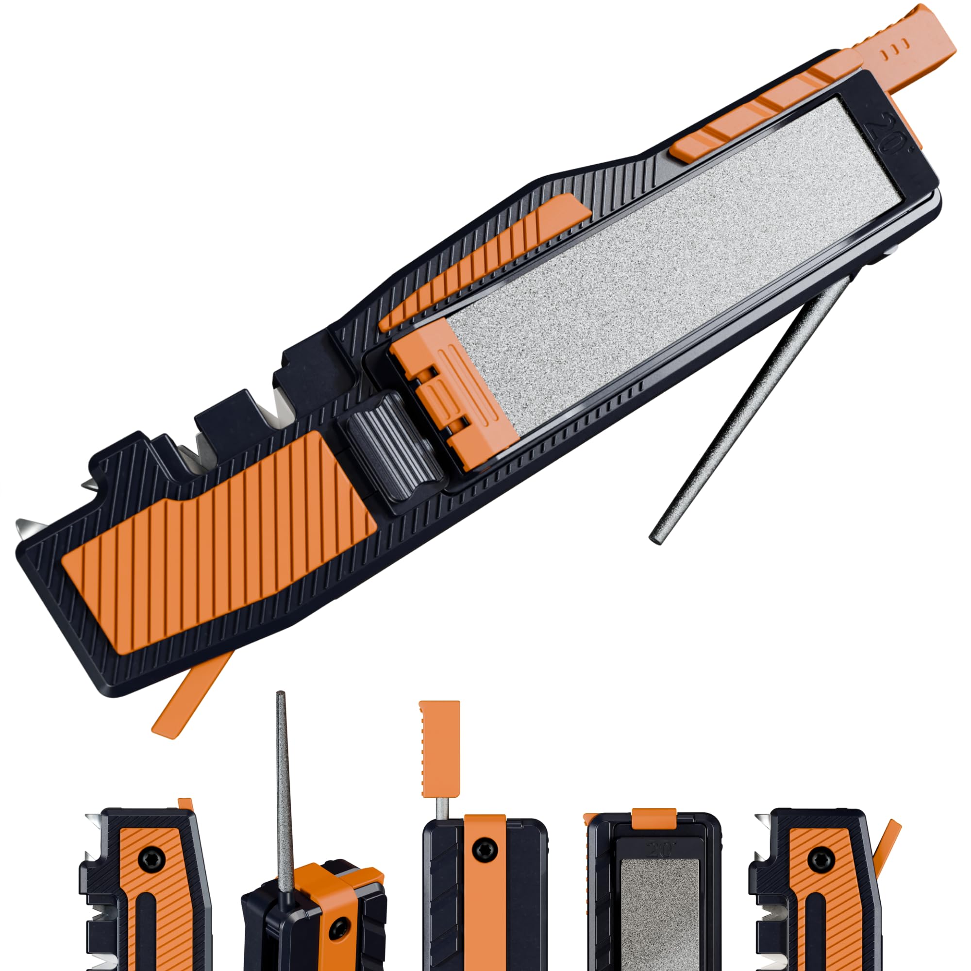 Sharp Pebble Orange Ninja front view shows compact EDC design for field use.
