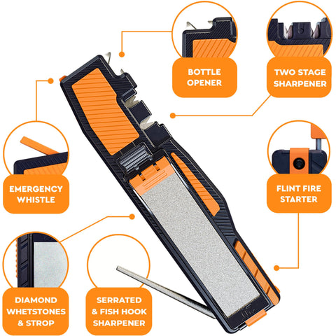 Sharp Pebble Orange Ninja side handle demonstrates ergonomic grip for quick edge resets.