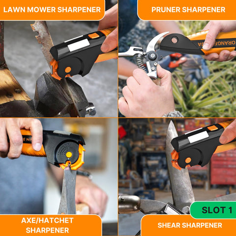 Lawn mower blades sharpened with Orange Ninja for cleaner cuts