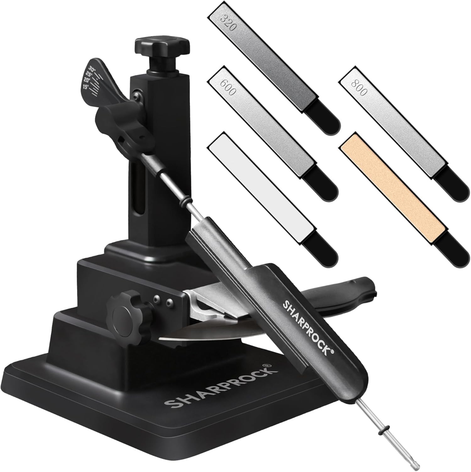 Sharp Rock knife sharpener demonstrates adjustable angle for precise edges