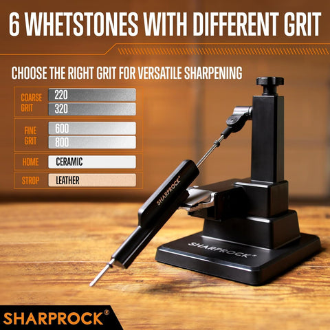Sharp Rock knife sharpener spring-loaded system adapts to blade shapes