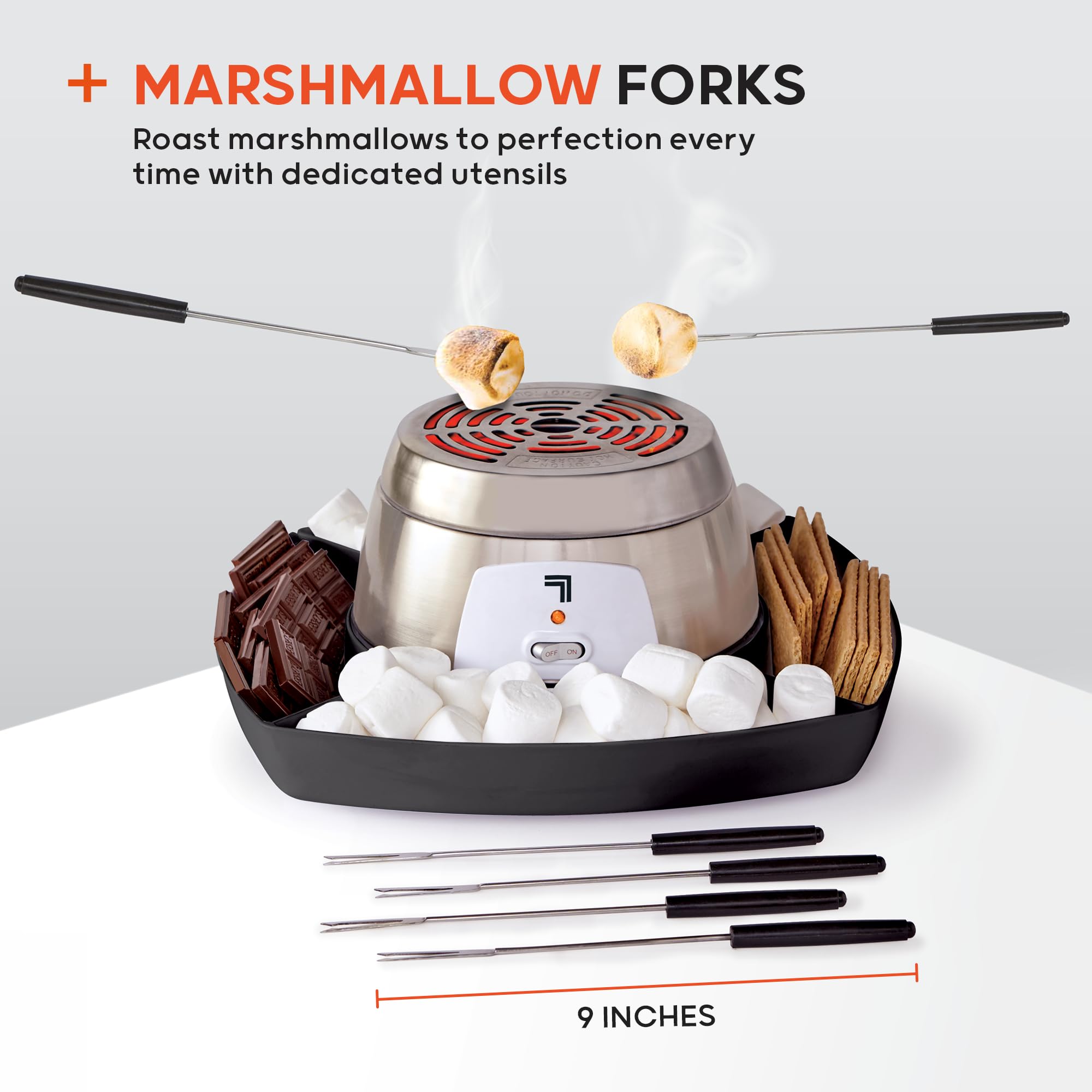 Sharper Image built-in four-section serving tray keeps toppings organized during assembly.