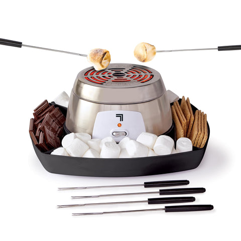 Sharper Image electric smores-maker front view shows a compact indoor setup for cozy movie nights.