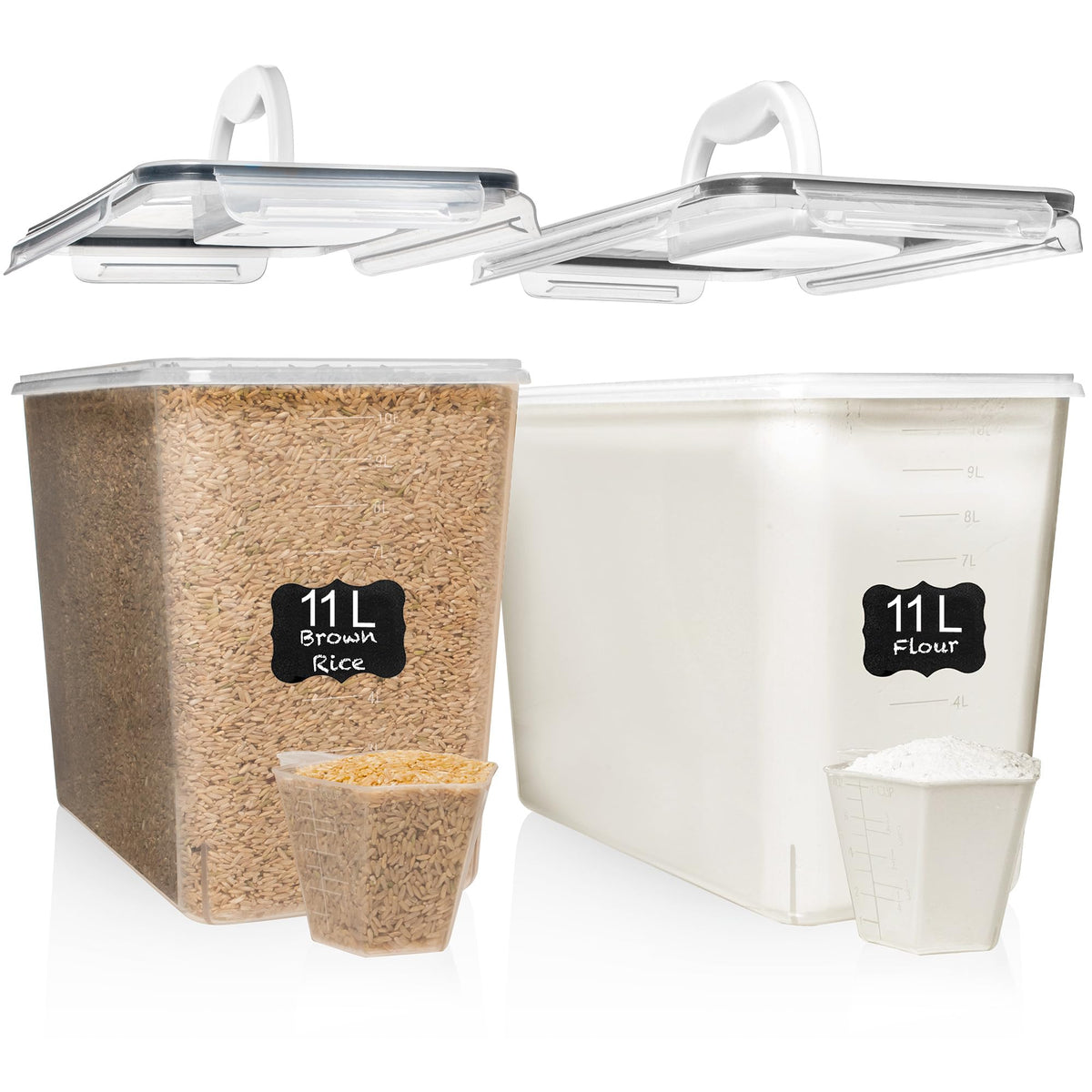 Shazo 2pc 11L containers front view for bulk storage efficiency.