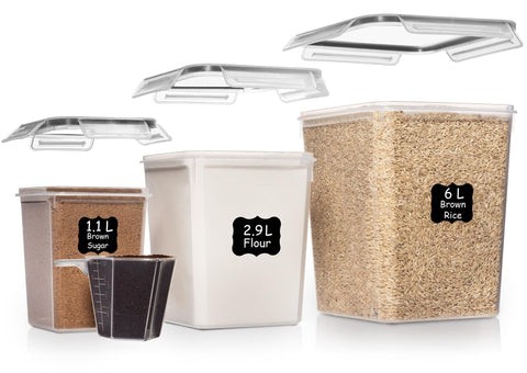 Shazo 6L storage container with lid on keeps flour fresh and visible.