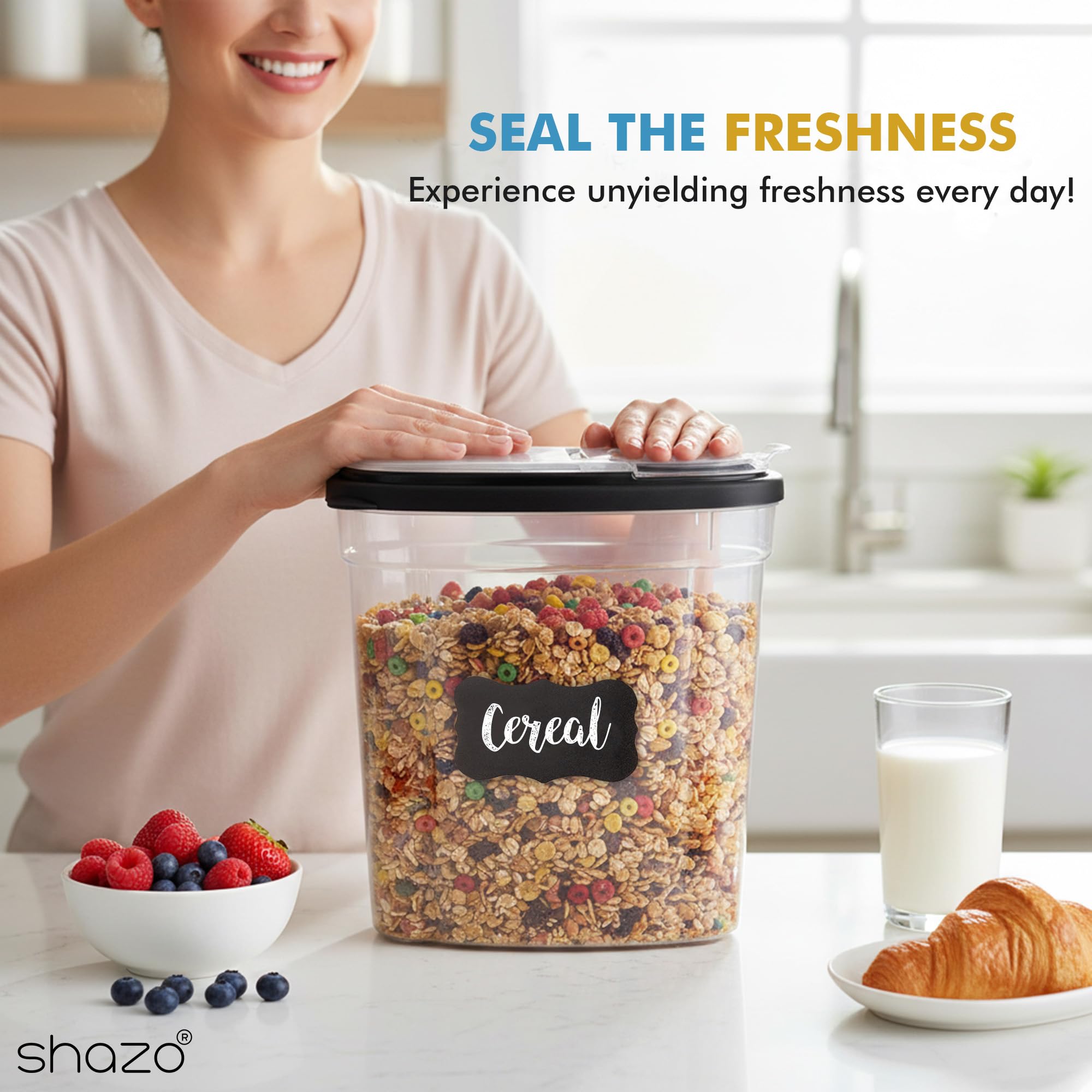 Shazo transparent bodies show contents for quick pantry checks.
