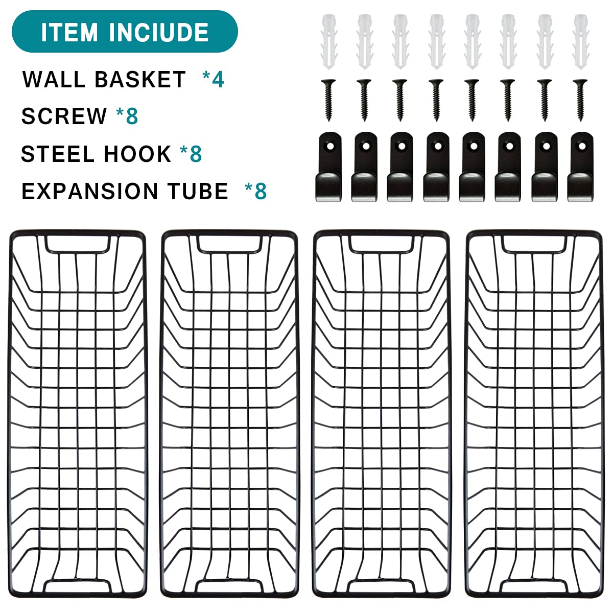 SheeChung rustic black metal wire baskets with mounting hardware.