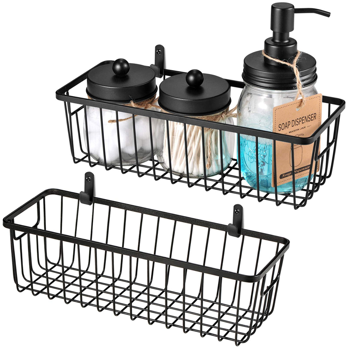 SheeChung farmhouse wire bathroom bin with handles, ideal for organizing vanity essentials.