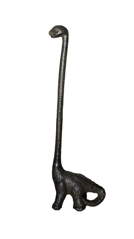 Sheff dinosaur cast-iron paper towel holder base adds rustic charm to kitchen or bathroom.