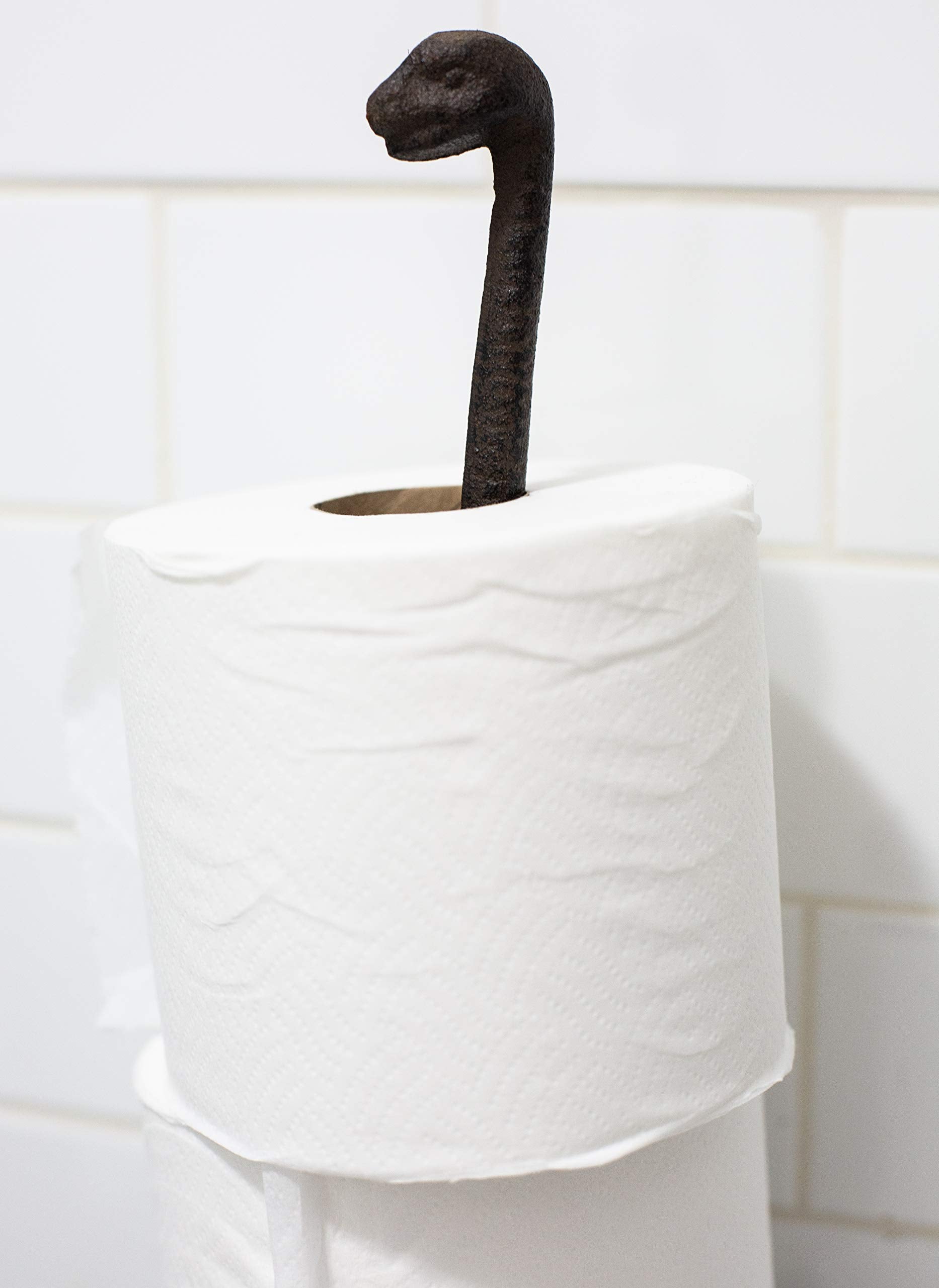 Sheff dinosaur paper towel holder suits kitchen, bathroom, or office spaces.