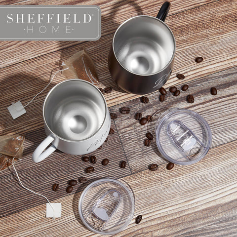 Sheffield Home black and white finish stainless steel mug for everyday use.
