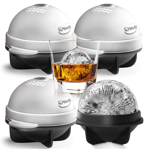 Shefio bourbon ice cubes round mold closeup shows slow-melting spheres