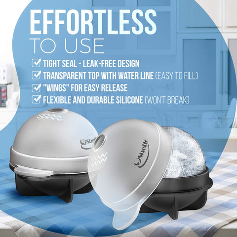 Shefio leak-proof silicone mold creates large ice spheres for cocktails