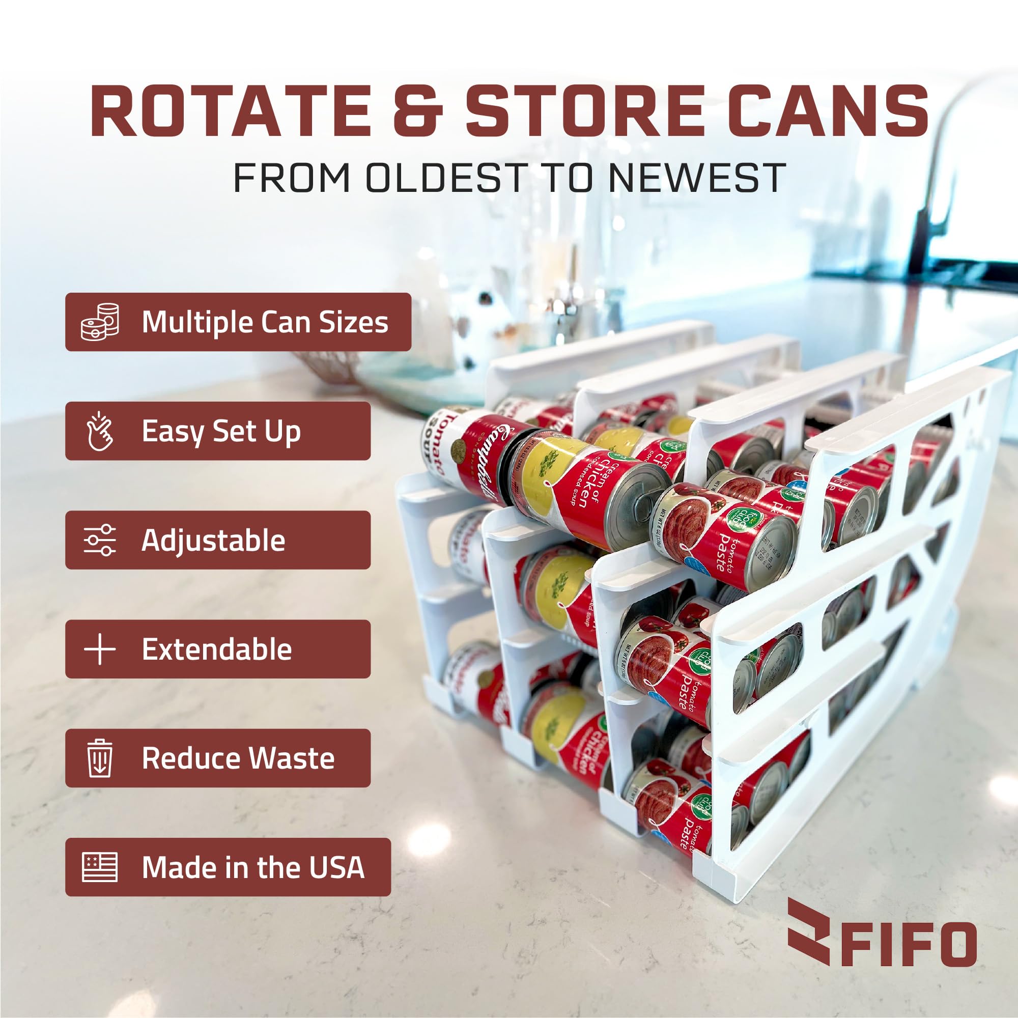Shelf Reliance canned goods organizer panel installation detail highlights easy setup.