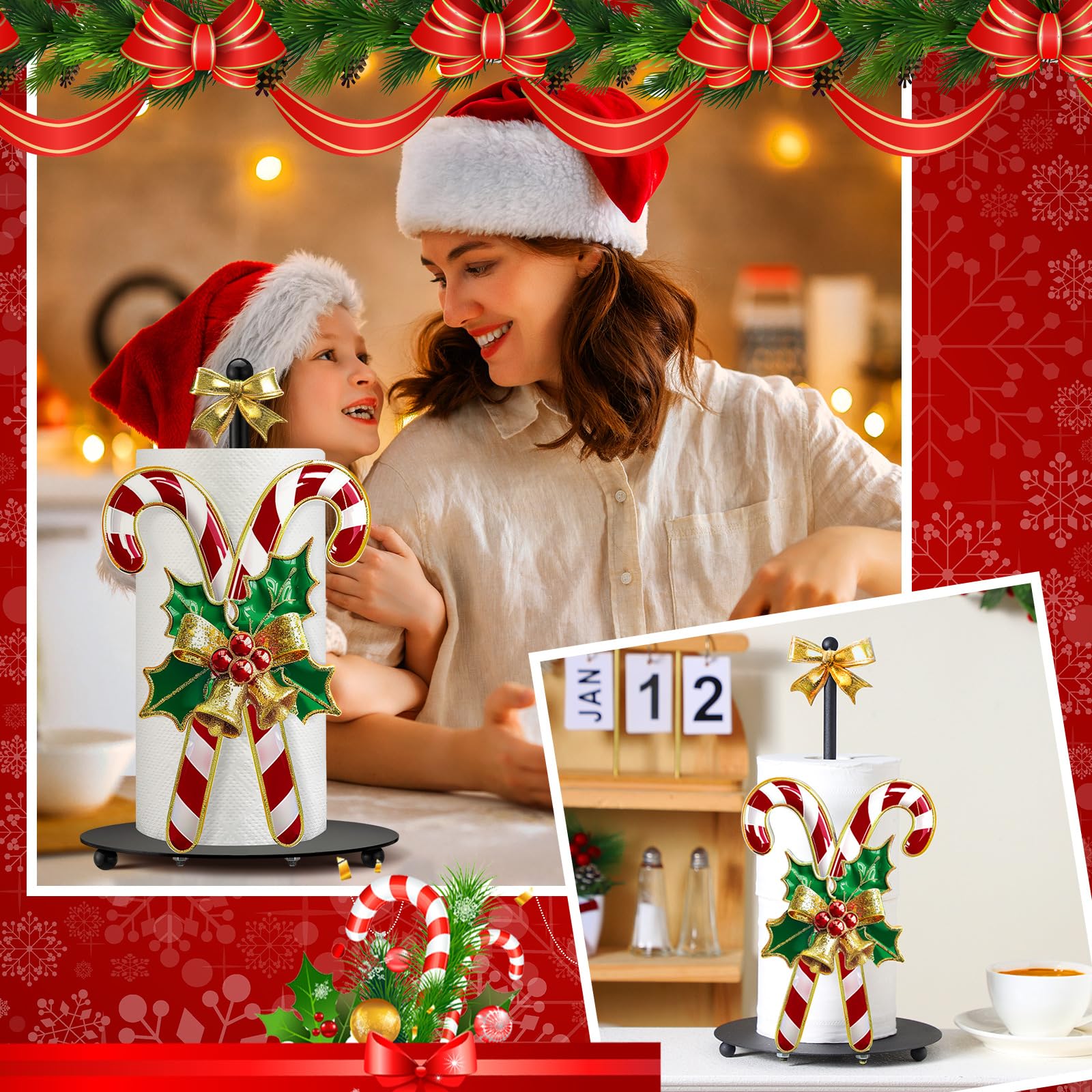 Shellwei Candy Cane Christmas Paper Towel Holder offers red, white, green, gold options.