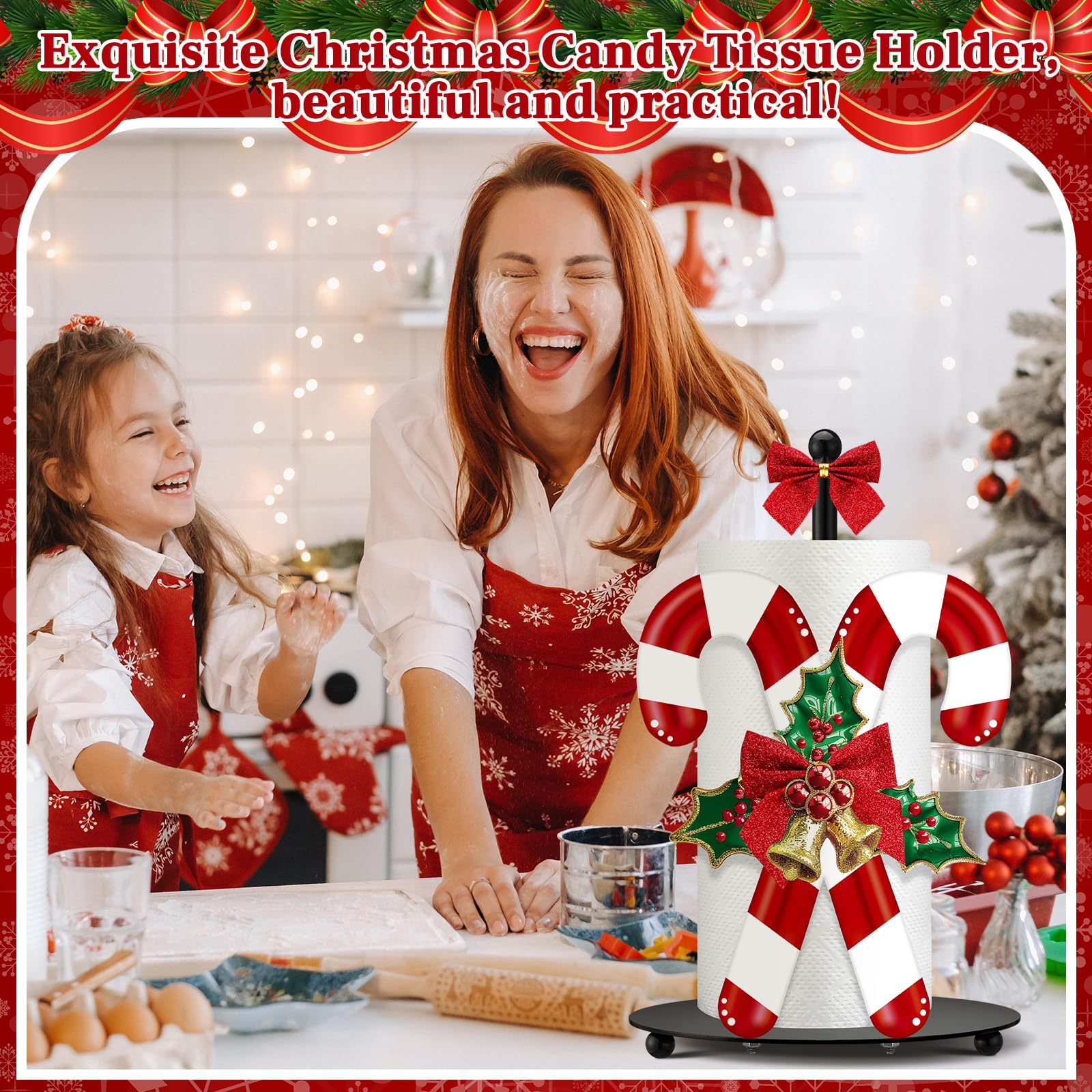 Shellwei candy cane paper towel holder kitchen-counter demonstrates easy access on a busy counter.