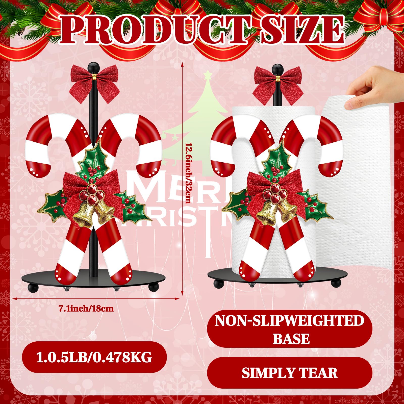 Shellwei candy cane paper towel holder top-decor adds holiday style to any room.