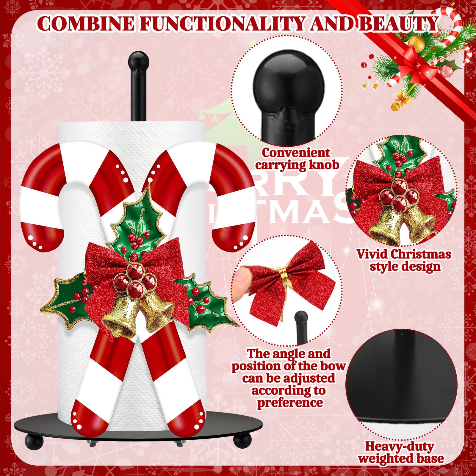 Shellwei candy cane paper towel holder weighted-base ensures stable use during meals.