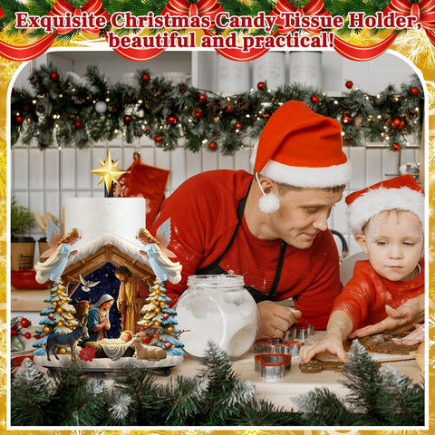 Shellwei rustic metal nativity figure decor doubles as a practical kitchen towel dispenser
