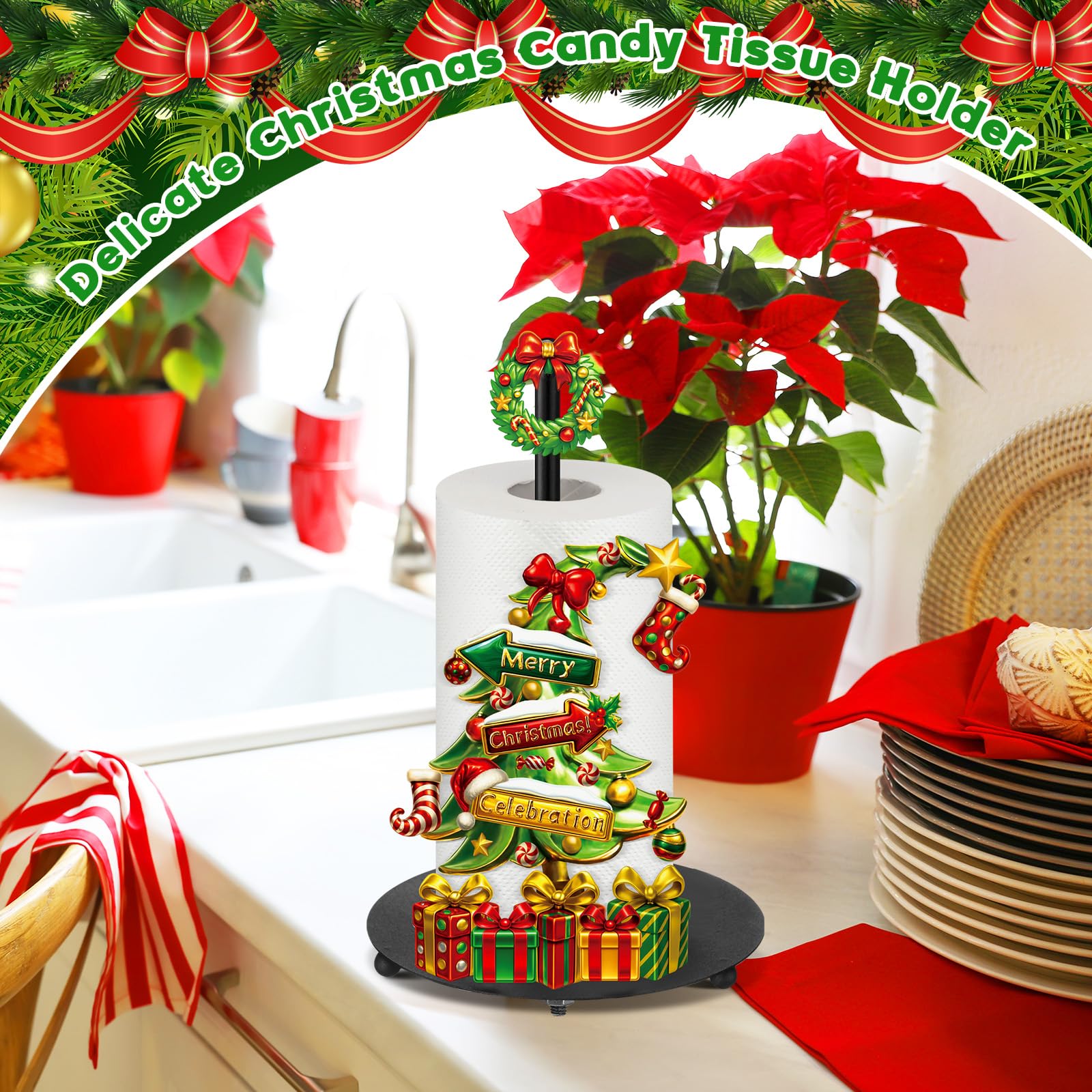 Shellwei red-green accent tree holder coordinates with seasonal home decor.