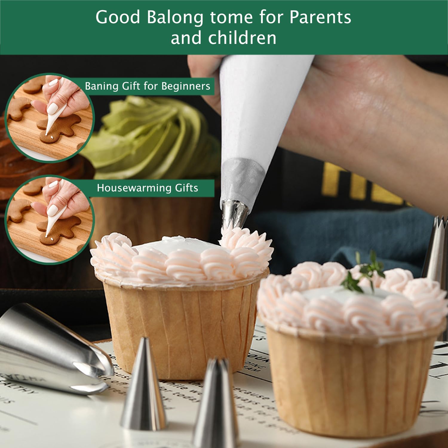 SHENGWANGYANGLUO kit includes couplers for quick tip changes during decoration.
