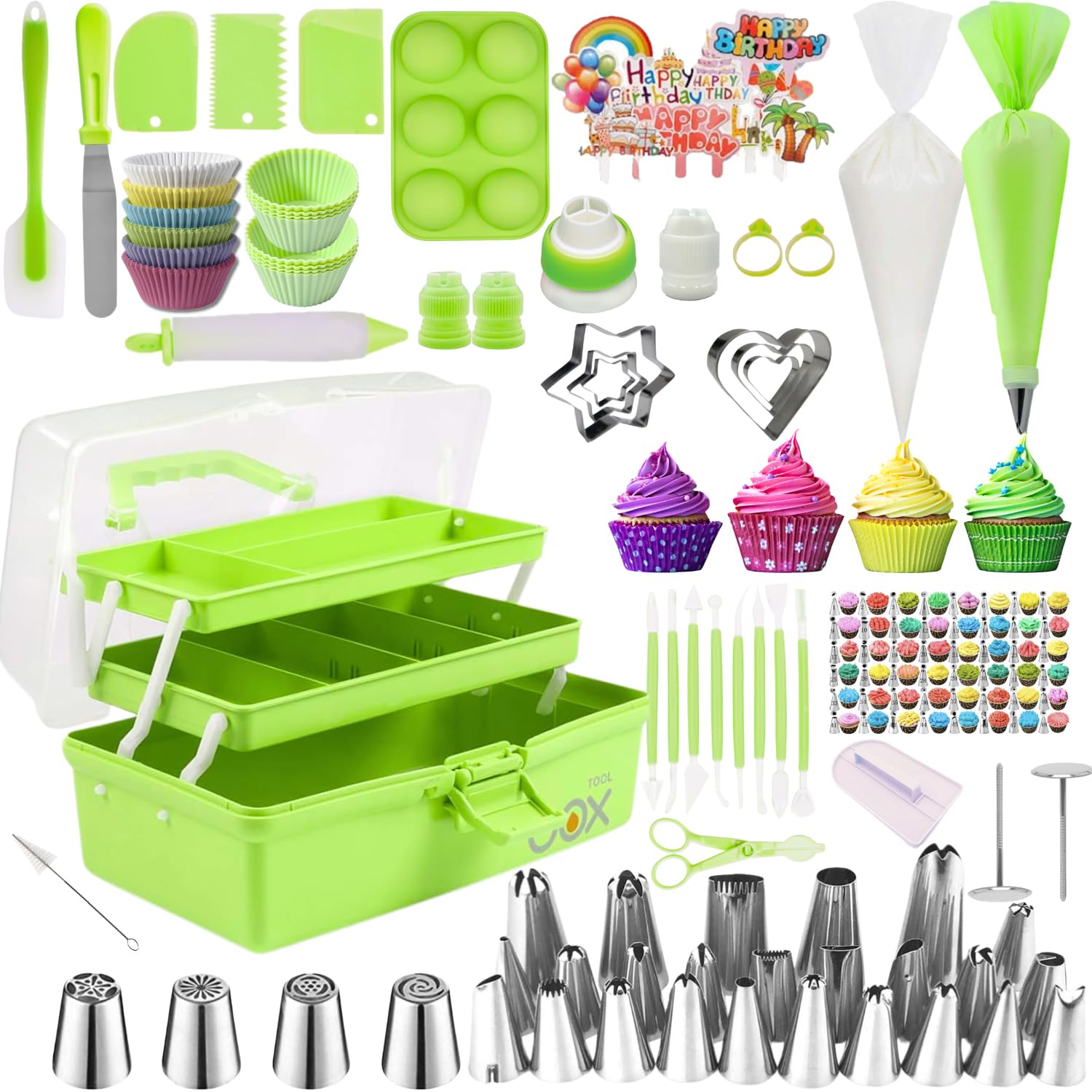 SHENGWANGYANGLUO mint green cake decorating kit packaging showcases the complete set for beginners.