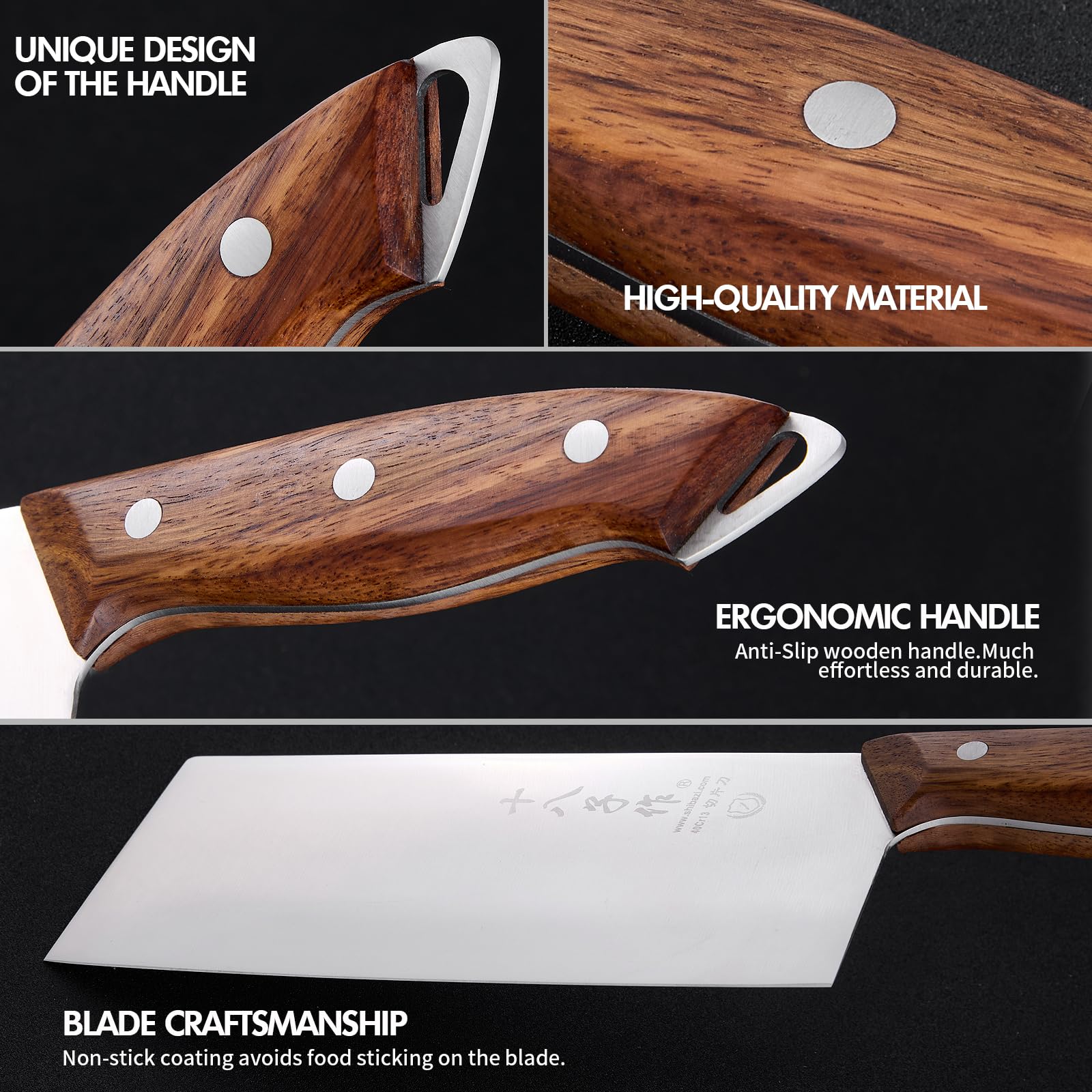 SHI BA ZI ZUO handle wooden close-up shows anti-slip grip in action