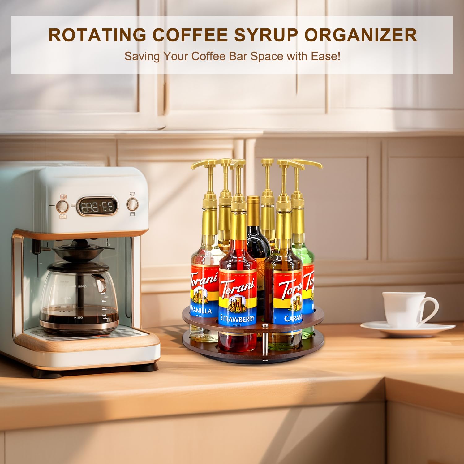 SHILFID syrup bottle turntable keeps bottles stable while you prepare drinks.