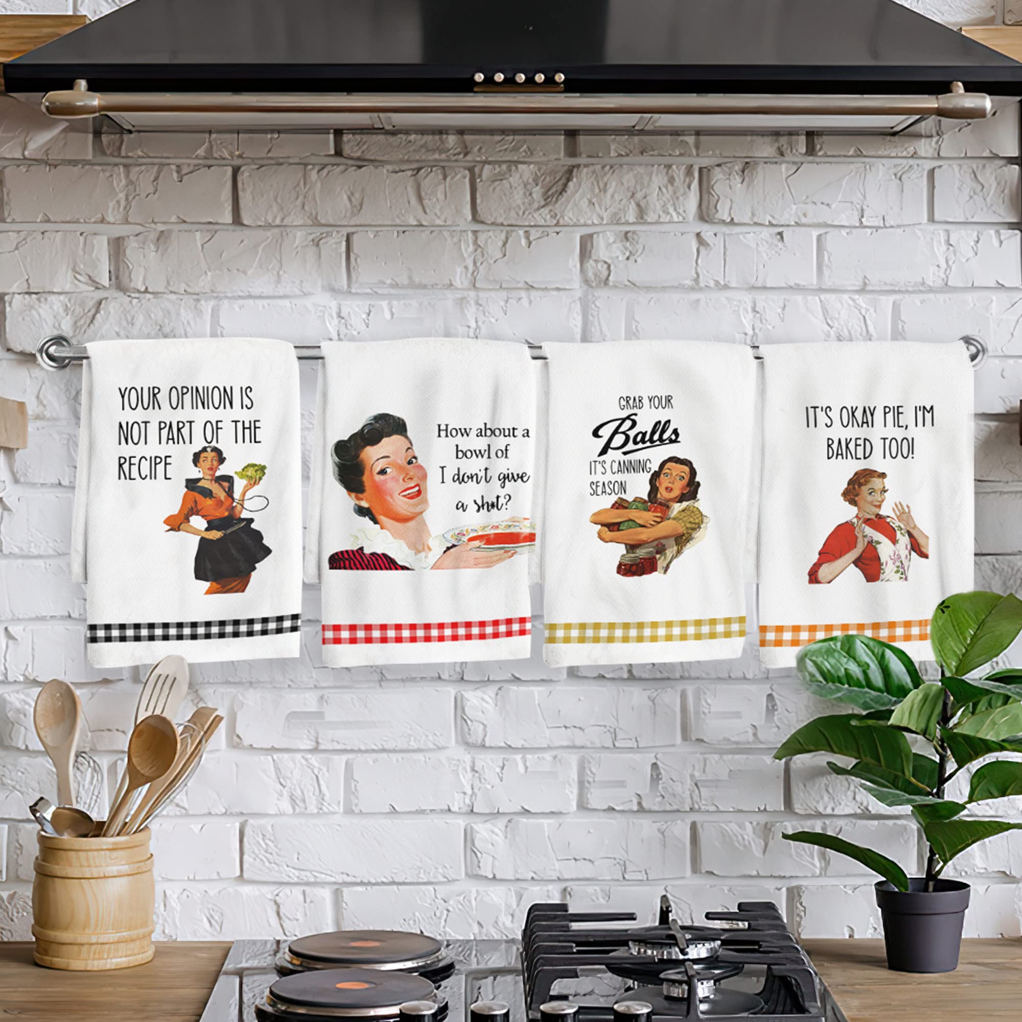 SHIMANY towels add retro flair to kitchen decor while drying dishes.