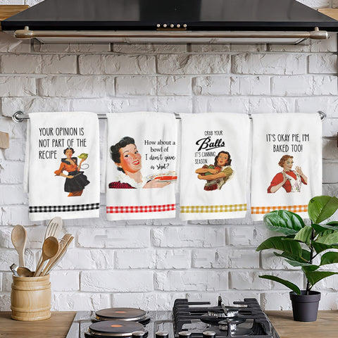 SHIMANY towels add retro flair to kitchen decor while drying dishes.