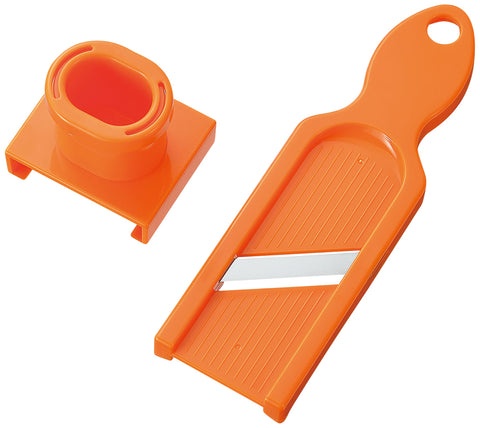 Shimomura FV-607 garlic slicer with secure hand guard for safe slicing.