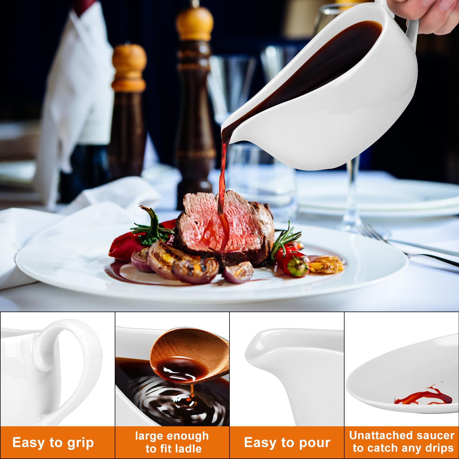 ShineMe gravy boat with wide pour spout for smooth sauce pouring