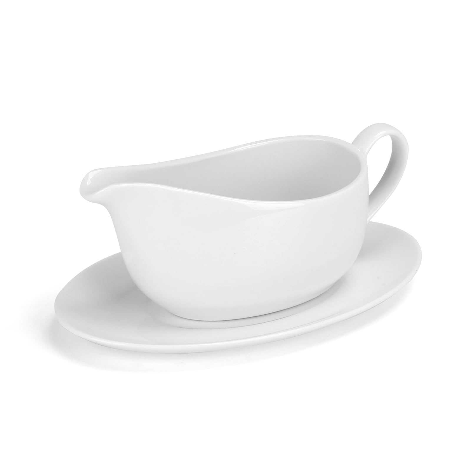 ShineMe gravy boat with saucer showing drip-catching design for clean tables