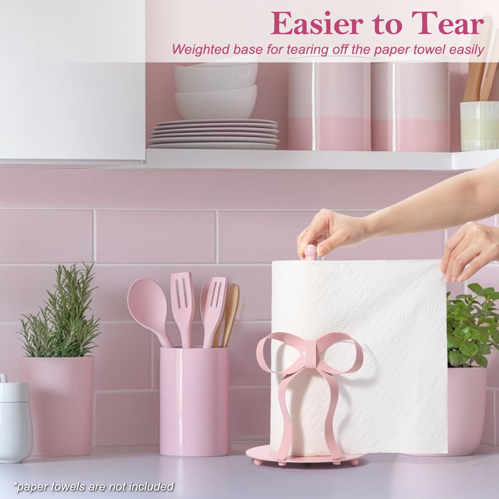 Shinlar pink kitchen decor bow complements countertops and bathroom spaces.