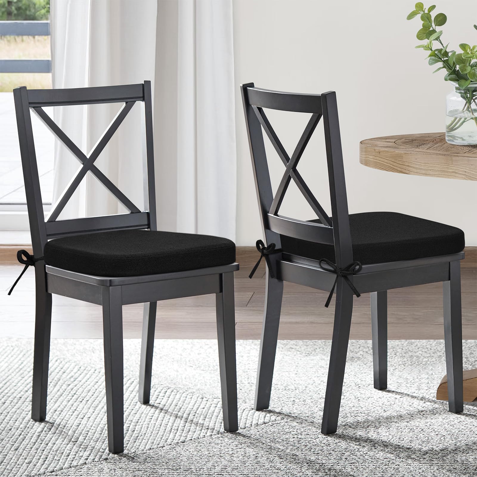 Shinnwa black chair pad complements modern dining rooms