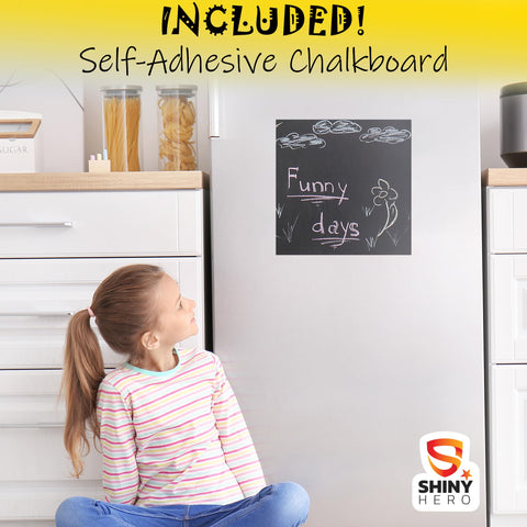 Shiny Hero white chalk included; write quick messages and recipes.
