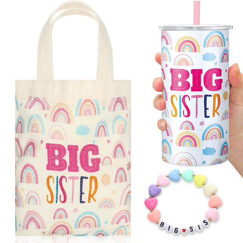 Shinylin big sister canvas tote with rainbow heart design for everyday outings.