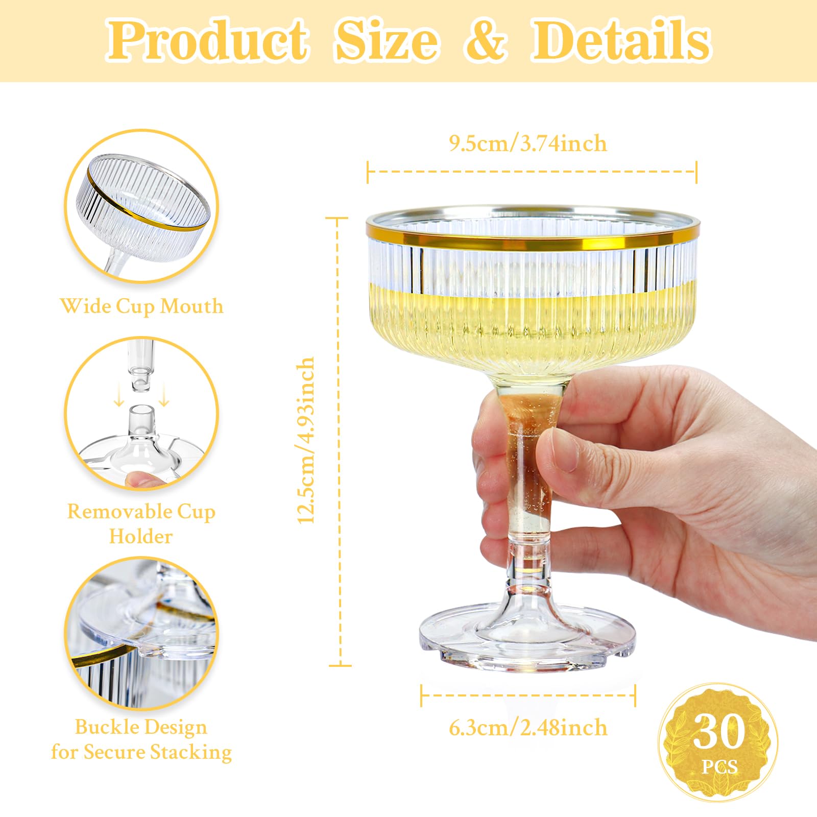 SHIQIKEJIPTY 5oz plastic champagne flutes with stackable base for stable towers.