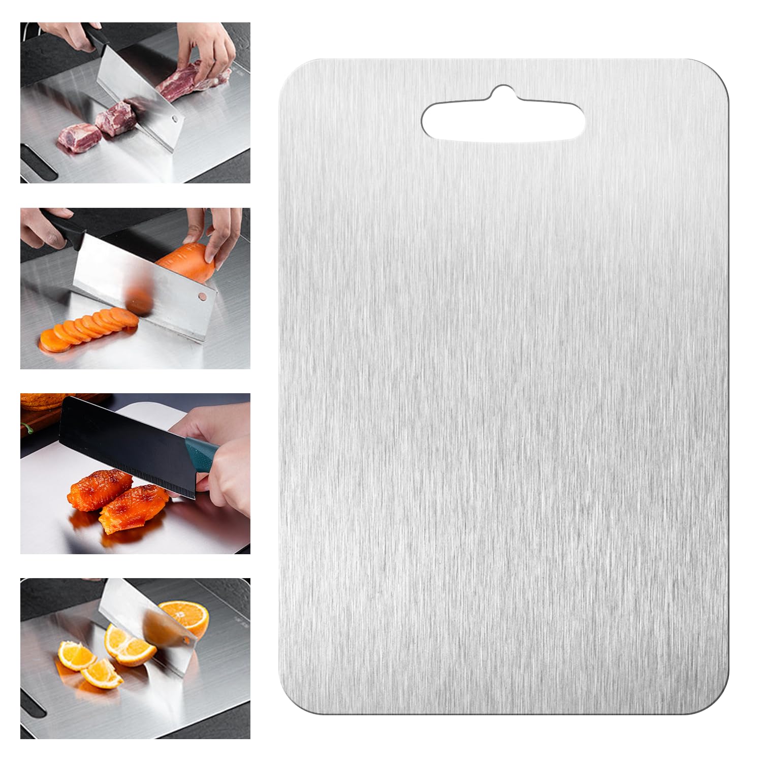 Shiria titanium cutting board, double-sided surface for vegetables and meats, versatile prep.
