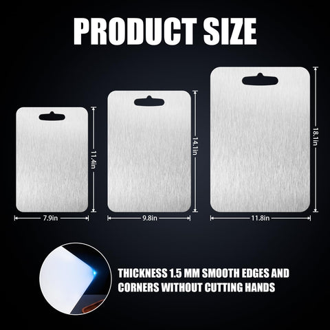 Shiria titanium cutting board features hanging hole for easy storage.
