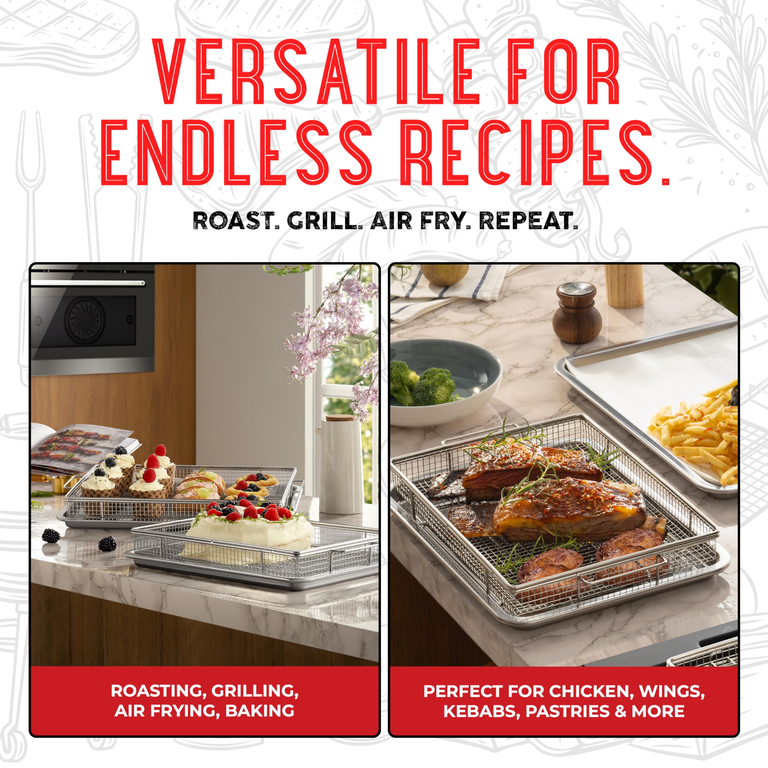 Shizzo oven-safe design supports up to 450°F for baking and roasting.