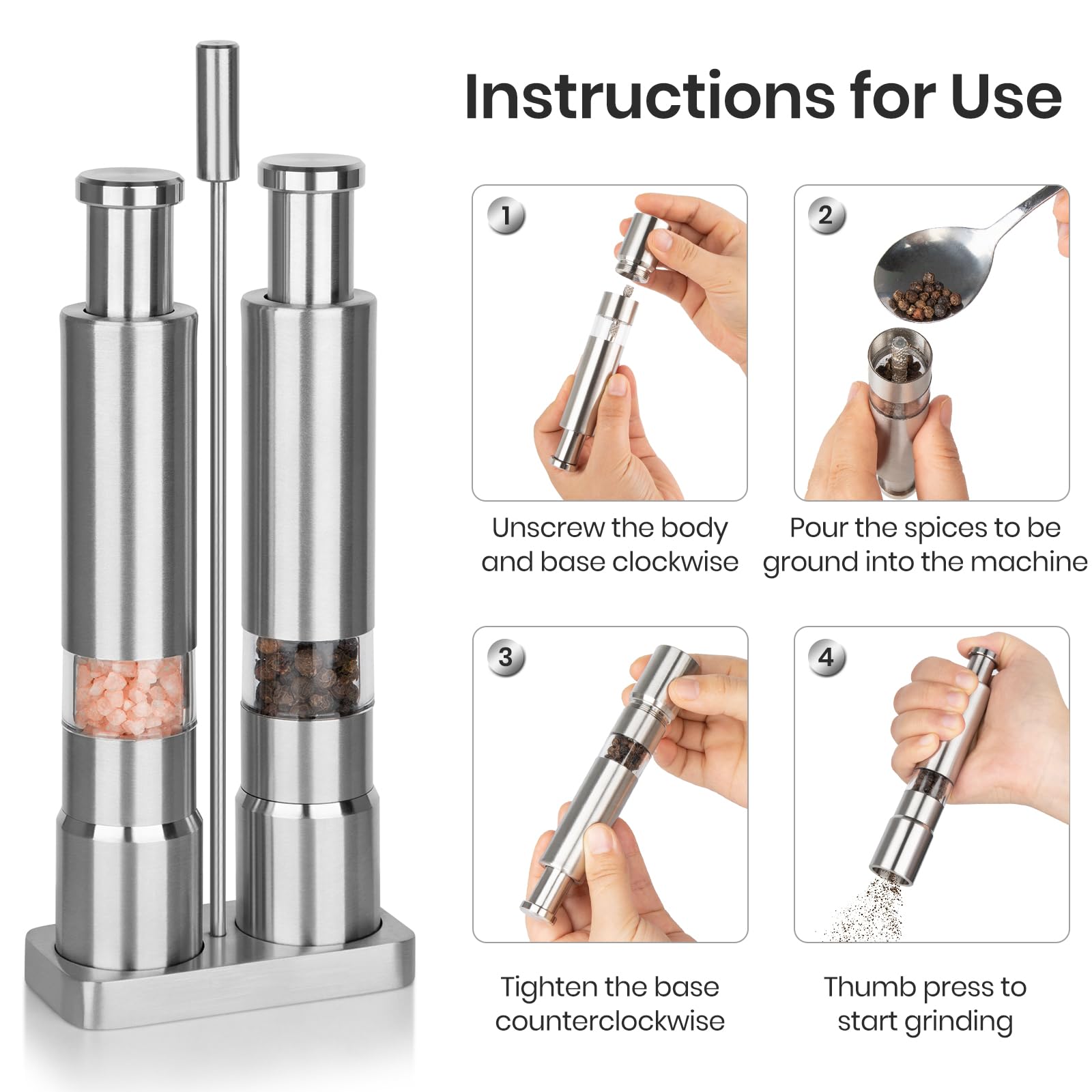 Shker table-top display set elevates dining setups with practical, ready-to-use spice tools.
