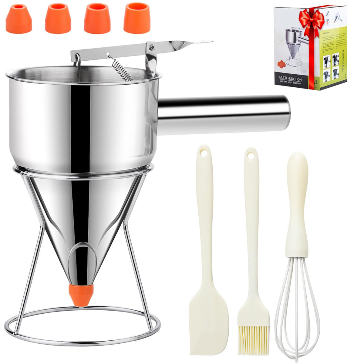 shofilt 20oz pancake batter dispenser with stand for easy, mess-free pouring