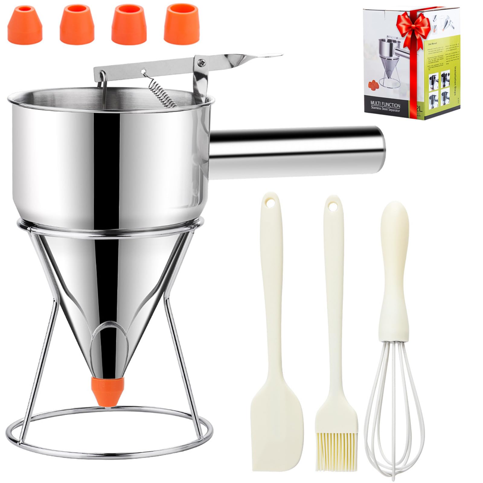 Shofilt 40oz pancake batter dispenser, smooth pour for even batter distribution.
