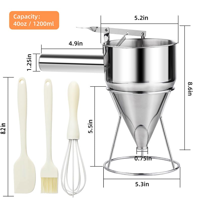 Shofilt pour-control lever action enables easy batter dispensing.