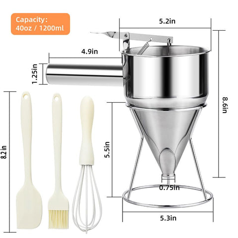 Shofilt pour-control lever action enables easy batter dispensing.