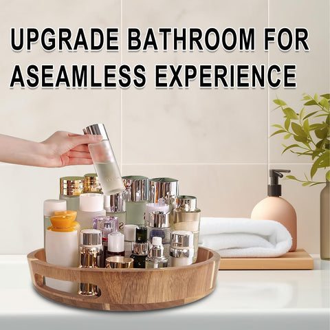 Sholramo Acacia Lazy Susan on cabinet surface saves space and simplifies storage
