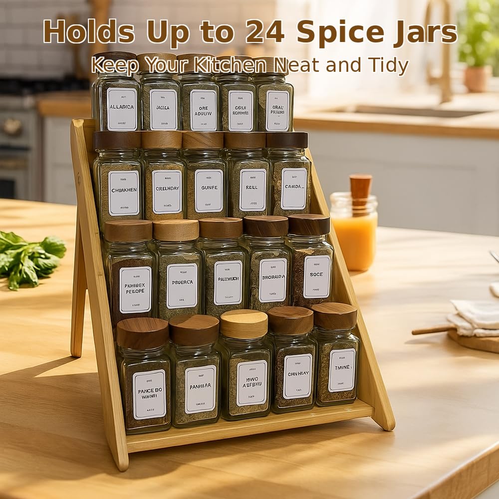 Sholramo spice rack expanded to fit tall bottles in deep cabinets.