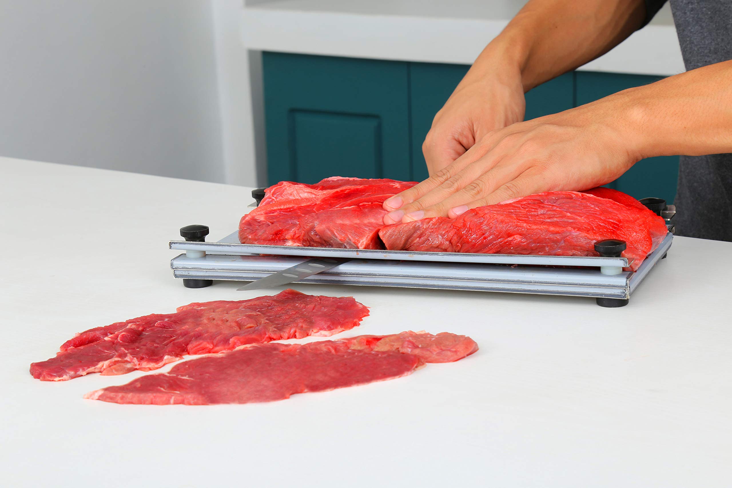 Shop-Ezy stainless jerky board enables clean, precise cuts